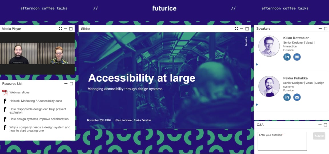 Webinar screen showing the speaker in the top left corner and slides in the middle