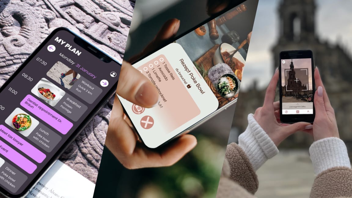 Interface prototypes placed on screens in different background situations